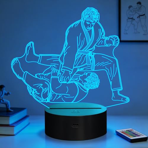 Image of OkiyiD Jiu Jitsu Gifts for Men Boys, Jiu-Jitsu 3D Night Light Illusion Lamp with 16 Colors Remote Controller, Jiu Jitsu Martial Arts Dojo Room Decor for Men Boys and Practitoners