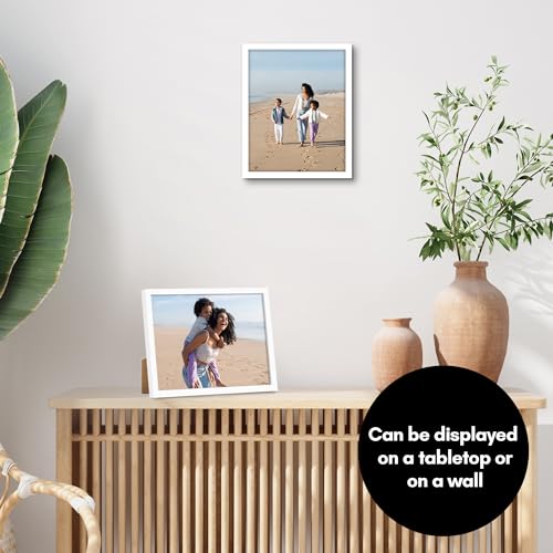 Americanflat 8x10 Picture Frame with Shatter-Resistant Glass - Streamline Collection - Thin Border Photo Frame for Tabletop and Wall Display - Hanging Hardware and Easel Stand Included - White