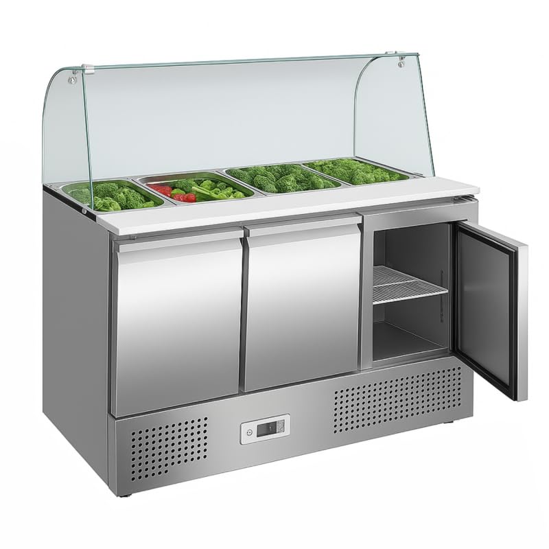 Générique Saladette Refrigerata Professionale 3 Porte con Vetro Bombato GN 1/1-368 Litri