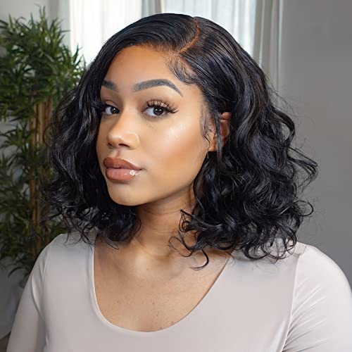 Luvme Hair Short Wavy Lace Front Wig Human Hair 12 Inch Side Part Bob Lace Front Wigs Minimalist Hd Lace Glueless Bob Wigs Human Hair Pre Plucked For Women #TOP1