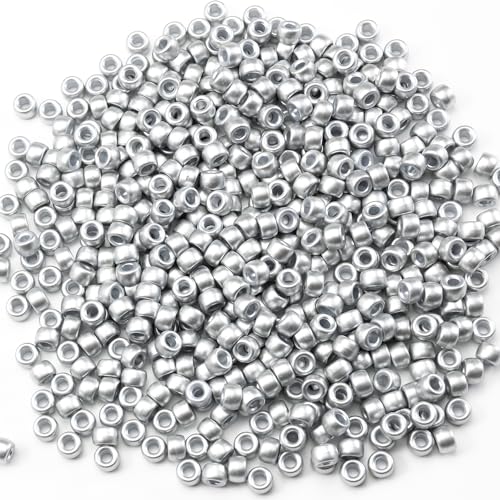 Image of 1000 Pcs Acrylic Silver Pony Beads 6x9mm Bulk for Bracelet Necklace Jewelry Making Earring Hair Braiding