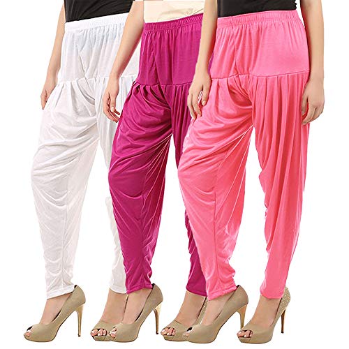 Image of Buy That Trendz Combo Offer (Pack of 3) Cotton Viscose Lycra Dhoti Patiyala Salwar Harem Bottoms Pants for Womens (White, Maroon, Black)