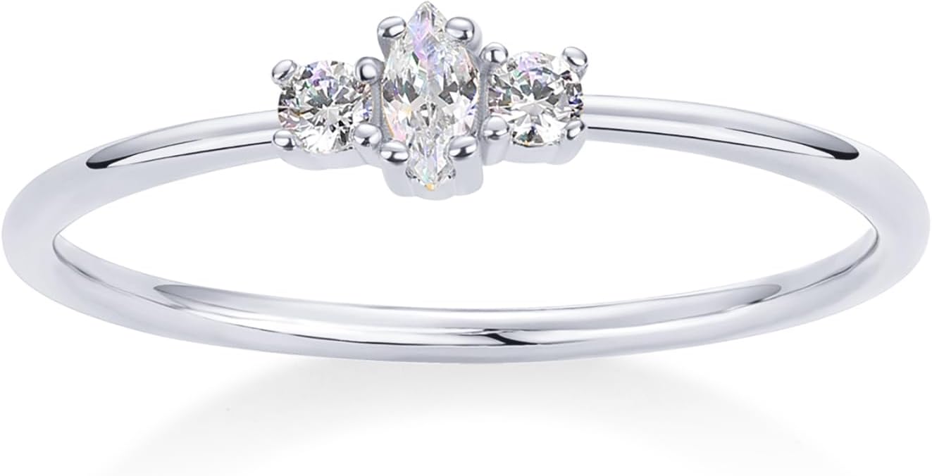 PAVOI 18K Gold Plated Marquise Round Mini Cubic Zirconia Stackable Rings for Women | Dainty Stacking Thin Band for Women - Image 3