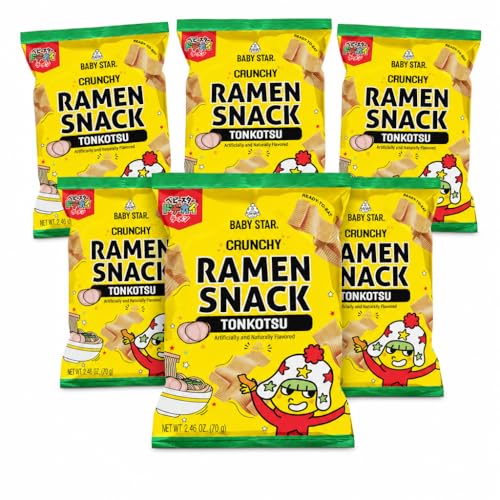 Baby Star Crunchy Ramen Snack Wide Tonkotsu flavor 2.46oz | Delicious Dry Ramen Snack Packs