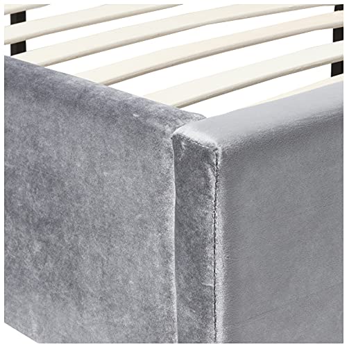 Meridian Furniture Lexi Collection Modern | Contemporary Velvet Upholstered Bed With Deep Tufting, Polished Chrome Stainless Steel Frame And Legs, Queen, Grey #TOP3