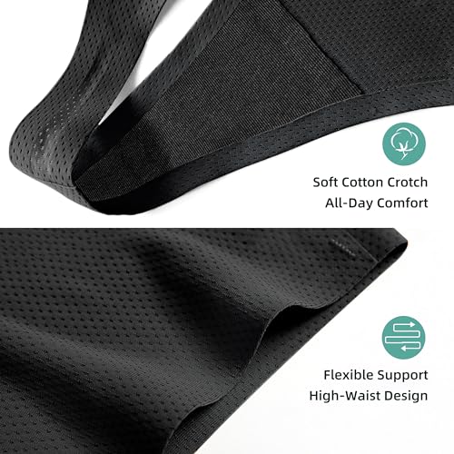 Image of voenxe Seamless Women Underwear Thongs,High Waisted Cut No Show Ladies Panties,Breathable Comfortable Briefs Undies,5-Pack Black, X-Large