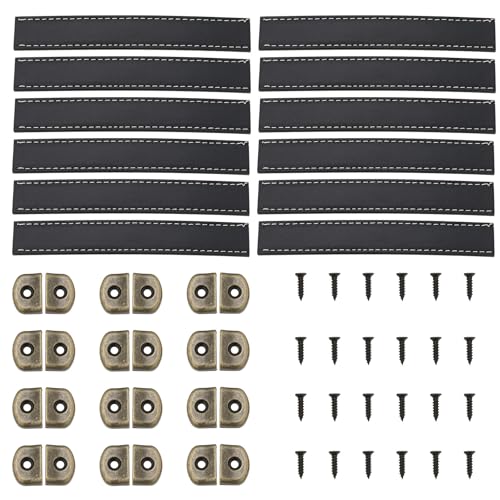 VGOL 12 Tiradores de Cuero para Cajones Pomos de Cuero para Puertas Tiradores de Cuero con Tornillos de Montaje Adecuados para Cajones Armarios Alacenas Tocadores Color Negro
