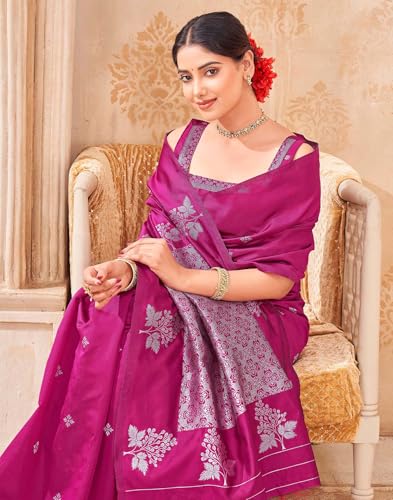 Image of SIRIL Women's Banarasi Soft Silk Saree Pure Silk with Unstitched Blouse Piece