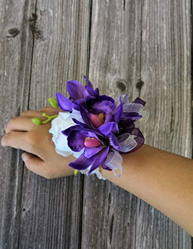 Abbie Home Prom Corsage Boutonniere Set Rose Lily Pin Wrist Hand Dress Suit Flower for Wedding Party (Purple) - Thumbnail 6