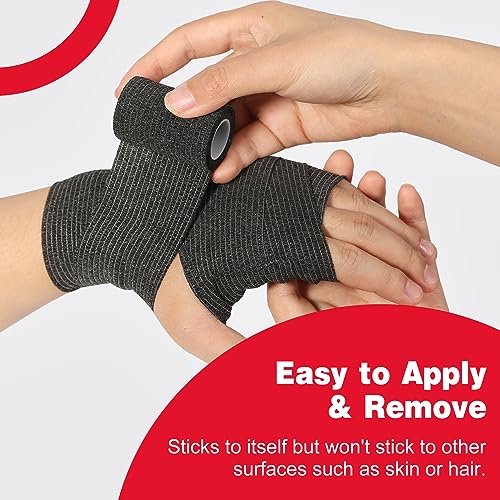 Image of AZEN 8 Pack Self Adhesive Bandage Wrap, 2 inch X 5 Yards Elastic Cohesive Bandage Wrap, Black Athletic Tape, Vet Wrap, Ankle Tape, Tattoo Grip Tape Wrap