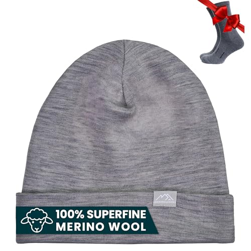 Image of Merino Wool Beanie for Women & Men - 100% Merino Skull Cap 17.5um - All Season Unisex Adult Hat & Socks for Running, Hiking