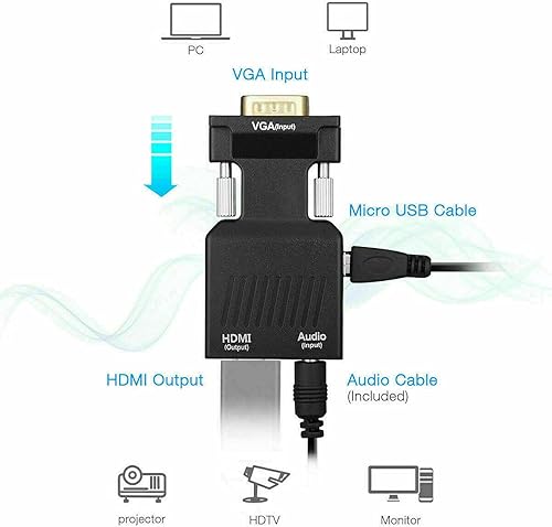 Miniatura 4 de JacobsParts Adaptador VGA a HDMI con PC de audio a monitor de TV proyector 1080P convertidor activo