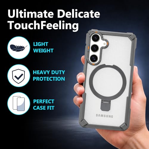 Image of AIBEX Transparent Back Cover Compatible for Samsung Galaxy S24 / S25|Mag-Saf Magnetic Ring Kickstand |Shockproof Dual Layer Military Grade Drop Protection Armor Case|Wireless Charging Support - Grey
