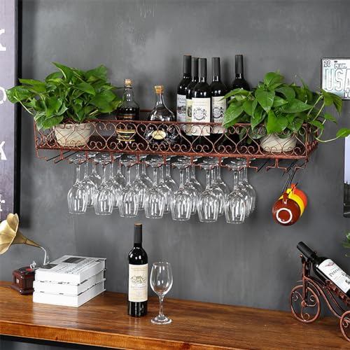 Support bouteille mural gain de place avec porte-verre suspendu en bronze