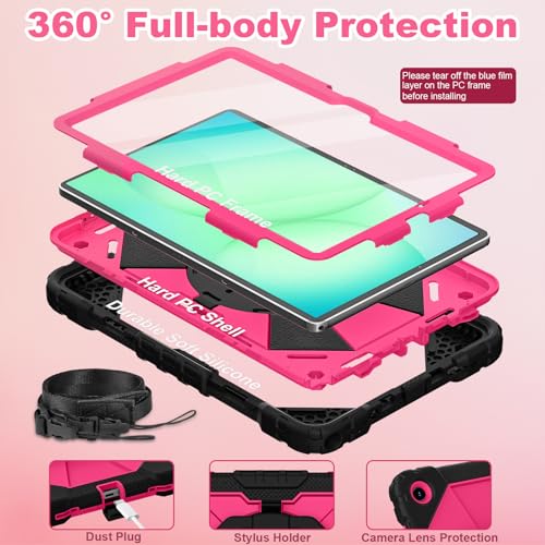 Image of WESOROL Case for Samsung Galaxy Tab A11 Plus Galaxy Tab A9 Plus 11 Inch,Shockproof Cover for Samsung Tablet A11+ /A9+ Case with Screen Protector 360 Rotating Stand Pencil Holder,Black Pink