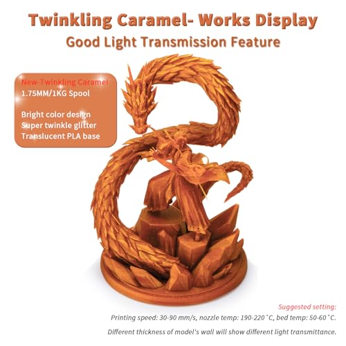 Image of ZIRO Sparkle PLA Filament 1.75mm, Shiny Glitter with Transluent PLA Base, Twinkling 3D Printer Filament, Galaxy Colorful Printing Material,1kg Spool, Fit Most 3D Printers, Twinkling Caramel