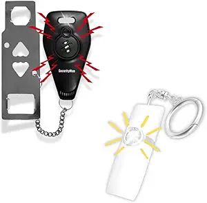 Securityman Portable Door Lock (Black) with 130dB Alarm & Personal Safety Keychain Alarm (White) | Travel & Home Security Bundle for Women, Children & Apartment Safety | Loud Self-Defense Siren & SOS