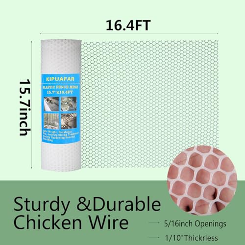 Image of Pet Proof Barrier Net, White Plastic Chicken Wire Mesh Fencing 15.7IN x 16.4FT, Balcony Cat Safety Net & Garden Snake Barrier, Heavy Duty Protection for Chicken Coops, Rabbit Hutches, Dog Kennels