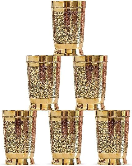 Vasos de latón puro con diseño en relieve, pack de 6