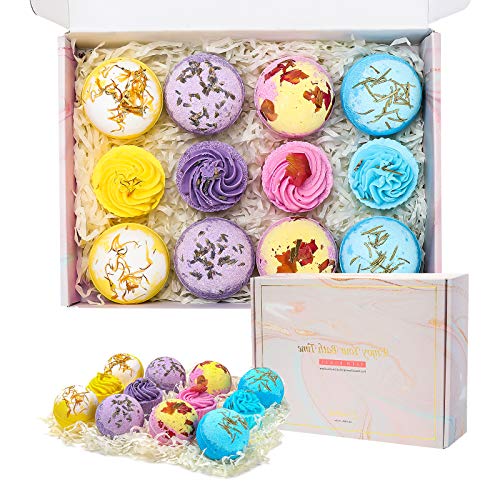 Bath Bombs Gift Set Comfook 12 Fizzies Spa Gift Set Natural Bubble Bath for Moisturizing Dry Skin Handmade Bath Bombs with Epsom Salt Avocado and Petals Safe,Valentine's Day Gifts idea for Women