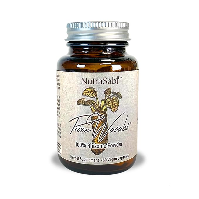 PureSabi - Nutraceutical Grade Wasabi Rhizome Powder in Vegan Capsules - from organically Grown Wasabia Japonica Plants Sawa-Grown 6-MSITC Superfood & Immune Support (1 Jar w/ 60 caps @ 500 mg ea)