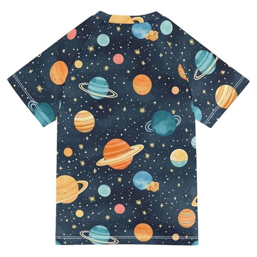 ALAZA Kids Rash Guard Boys Toddler Swim Shirts Short Sleeve Space Planet Cute Navy UPF 50+ 3T2