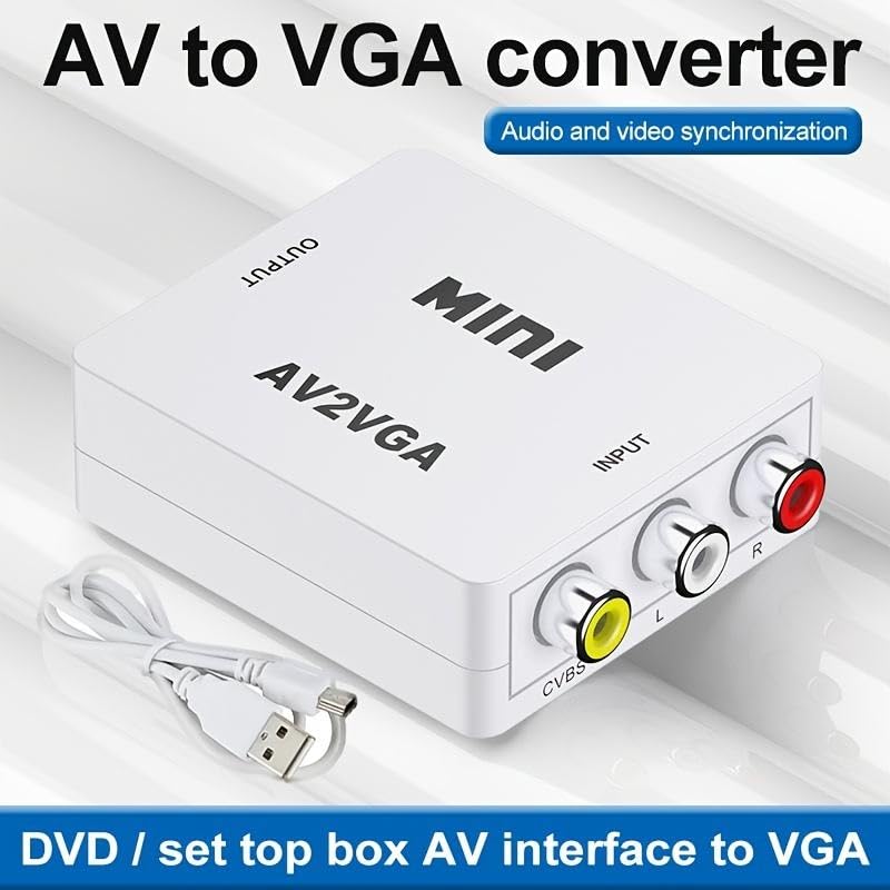 Image of FORIDA AV to VGA Adapter, RCA Composite to V GA Converter 1080P HD, Mini AV CVBS to VGA Video Adapter with 3.5mm Audio Jack, USB Powered for PC, Laptop, Monitor, Projector, STB, DVD