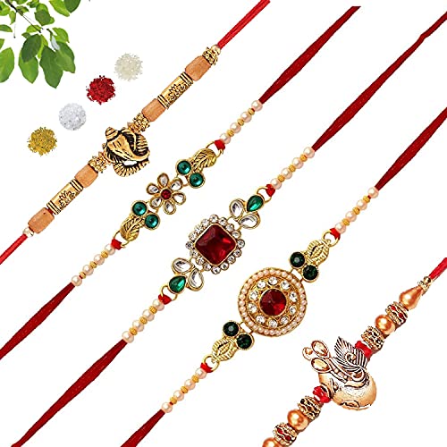 Image of Elegant Kundan Rakhi | Rakhi For Brother Bhaiya Bhabhi | With Roli Chawal