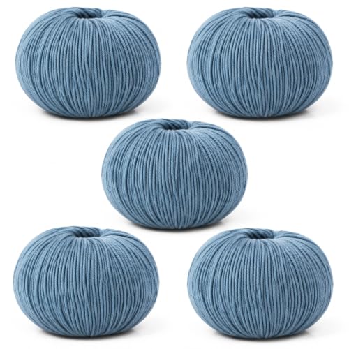 Merinowolle zum Stricken 500g(5x100g), Babywolle weich, Jeansblau