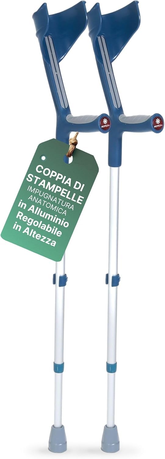 Stampelle Ortopediche Regolabili con Impugnatura Anatomica Morbida, Stampelle Canadesi Antiscivolo in Alluminio, 2 Unità – Blu/Grigio