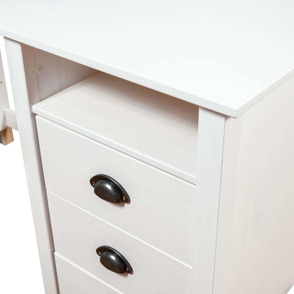 Schreibtisch Hill aus massivem Kiefernholz mit 3 Schubladen und Ablage 120x50x74 cm, platzsparend für Büro, Arbeitszimmer und Kinderzimmer, mit Bechergriffen für Ordnung