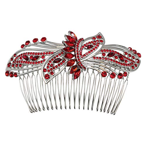 Peine grande floral con cristales rhinestone rojo miniatura 1