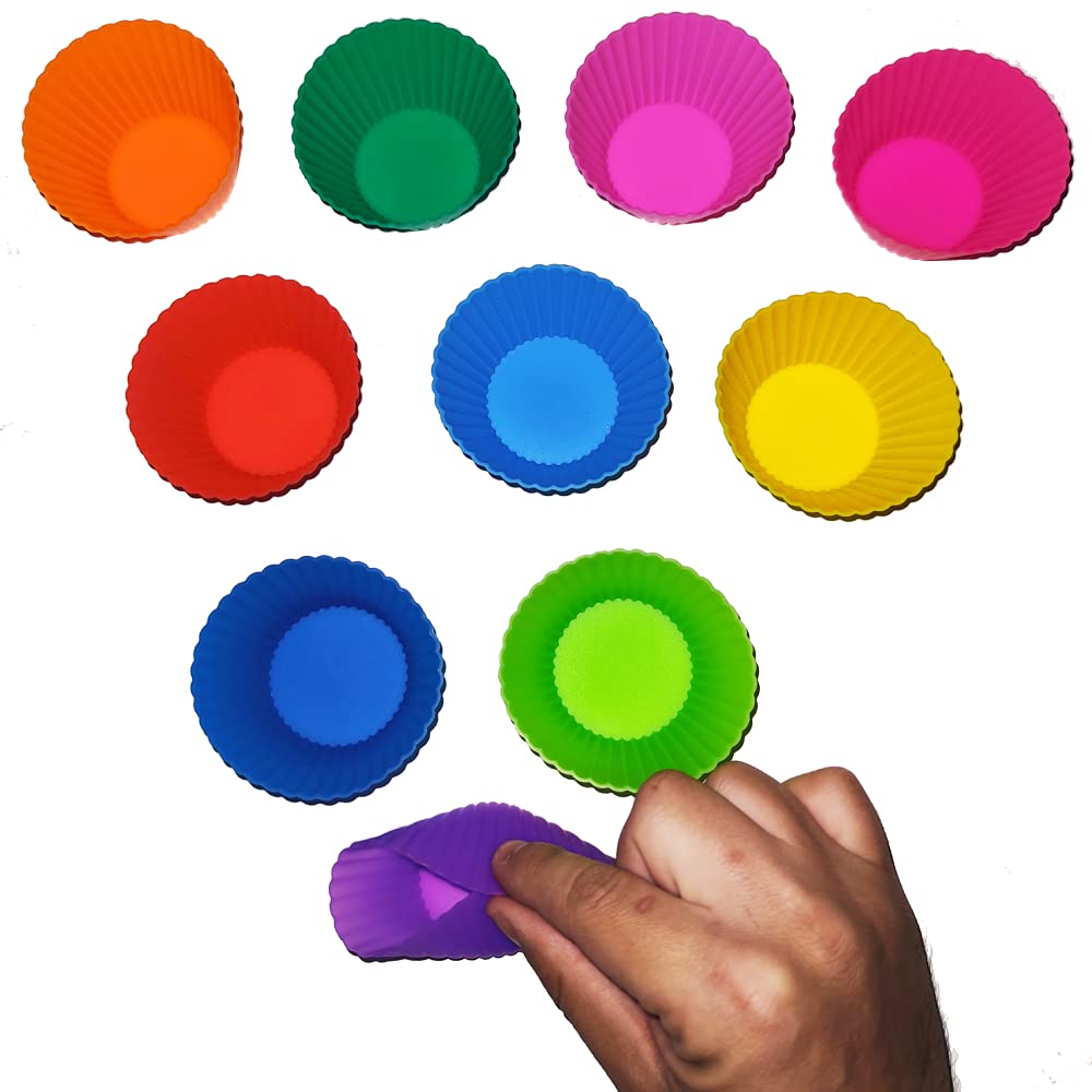 Vitrix Kitchenware Cupcake Liners - Reusable Silicone Cupcake Baking Cups - Non-Stick Baking Muffins Mold - Use As Lunch Box Dividers - Mini Size - Set of 12