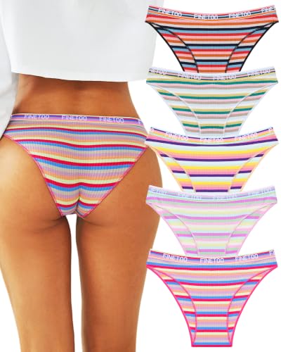 Image of Cotton Underwear for Women Cheeky High Cut Sexy Lady Hipster Bikini Panties | Colorful Stripe,Cute,Low Rise,Breathable,Stretch Waistband,Stay in Place,Girls Panties,Womens Fashion,Outfits,Daily Wear