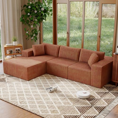Image of Cloud Modular Sectional Sofa with L-Shaped Chaise, Orange | Deep Seat