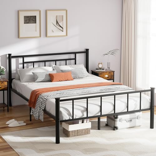 Image of Shintenchi Queen Size Metal Platform Bed Frame with Headboard & Footboard, Steel Slat Mattress Foundation, Under Bed Storage, Noise-Free, No Box Spring Needed, Black Square