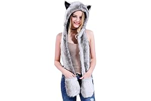 Faux Fur Anime Animal Hood Mittens with Spirit Ears Paws