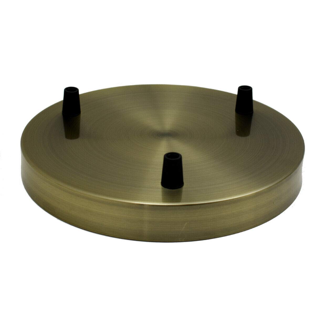 3 Outlet Antique Green Brass 200mm Round Flat Metal Ceiling Rose Multi Pendant Lamp Cord and Cable Grip Canopy Holder Plate for Home and DIY Chandelier Cluster Indoor Pendant Lighting Decoration
