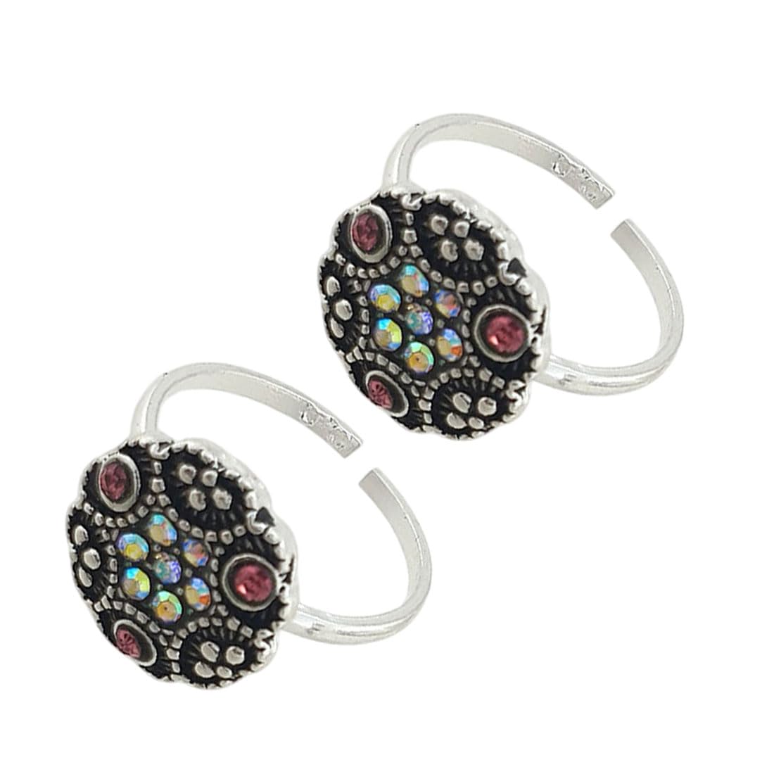 sahiba gems Pure Silver/Chandi Rich Look Antique Toe Rings/Chutki with Multi Color Stone Cz For Women ~ Pack in 2 Pieces-picture-41