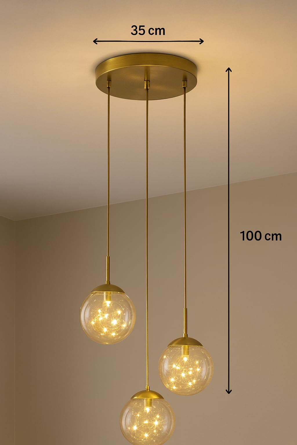 blissbells Straight LED Fairy Ball Gold Pendant Lamp Ceiling Light - Warm White, Pack of 1, Warm White 4