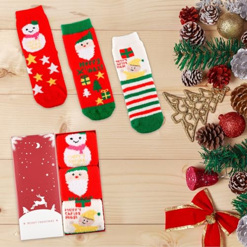 3 Pairs Funny Christmas Socks Ladies Motif Stockings Warm Winter Fuzzy Socks with Gift Box