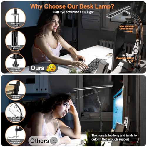 Image of ELEPHANTBOAT Tall LED Desk Lamp for PC Monitor & Study, Eye-Friendly 3-Color Dimmable 2700K-6500K USB-Powered Light with Stepless Brightness & Controller for Reading, Study, Workbench (Black)