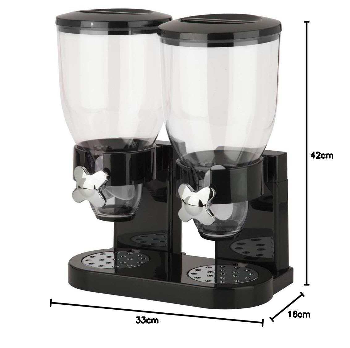 BAKAJI Dispenser Storage Dosatore Distributore Erogatore Cereali Pasta Caramelle Dolci Frutta Secca con Rotella Doppio Contenitore da 8 lt e Dosatore Interno (Nero)