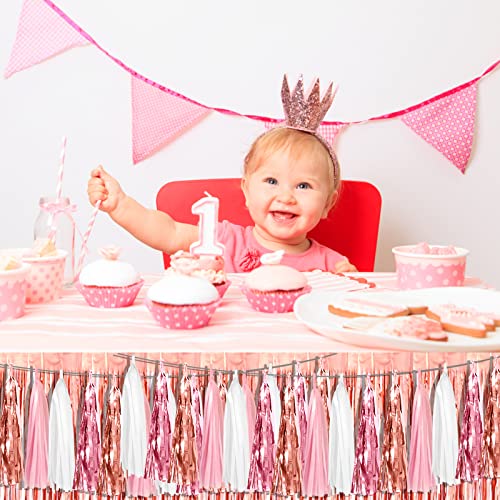 Image of 4P Pink White Peach Rose Gold Tassels Party Tassel Garland Banner, Tassels Banner Streamers for Parade Floats, Bachelorette, Wedding, Birthday, Christmas, Bridal /Baby Shower Party Decorations