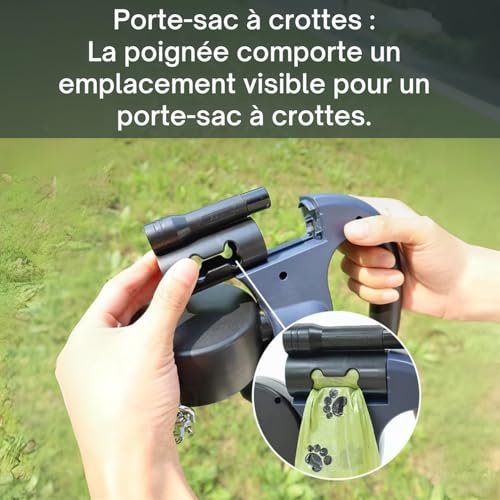 AVOID Doppelte Hundeleine Große Hunde 3M - Reflektierende Leine Hund, 360° Drehfunktion Mit Taschenlampe Und Taschenspender, Hundeleine 3M, Automatische Einziehbare Rollleinen