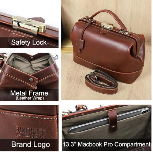 Image of CONTACTS Doctor Bag Purse for Women Luxury Leather Handbag with Lock Shoulder Bag Vintage Top Handle Bag