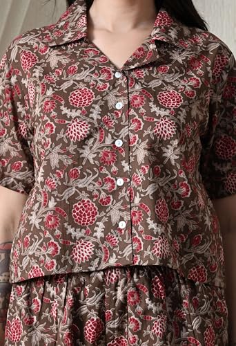 Image of Women Cotton Pajama Set Shirt & Shorts | Co-Ord Night Suit Soft Breathable Printed Sleepwear Lounge Wear Comfortable