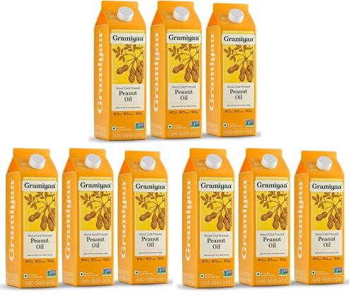 Image of Gramiyaa Cold Pressed Groundnut Oil 3 Litre | Chemical-free, Zero Trans-fat Cooking Oil | Unrefined Oil | Fresh Protect Pack | Kachi Ghani Peanut Oil for Cooking (Pack of 3)