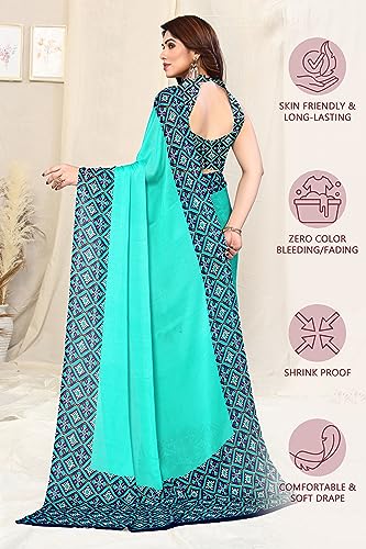 Image of MIRCHI FASHION Saree for Woman Chiffon Georgette Polka Dot Border | Plain Lightweight Women's Sari with Printed Pallu and Blouse Piece