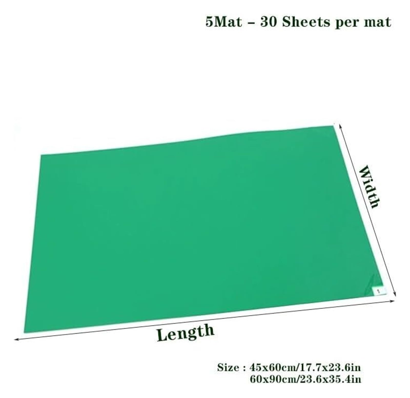 Klebrige Matte, grüne Klebematte für Reinräume – 150 Blatt Selbstklebende Bodenmatte zum Auffangen von Schmutz, für Krankenhäuser, Labore, Baustellen und mehr (45 x 60 cm)